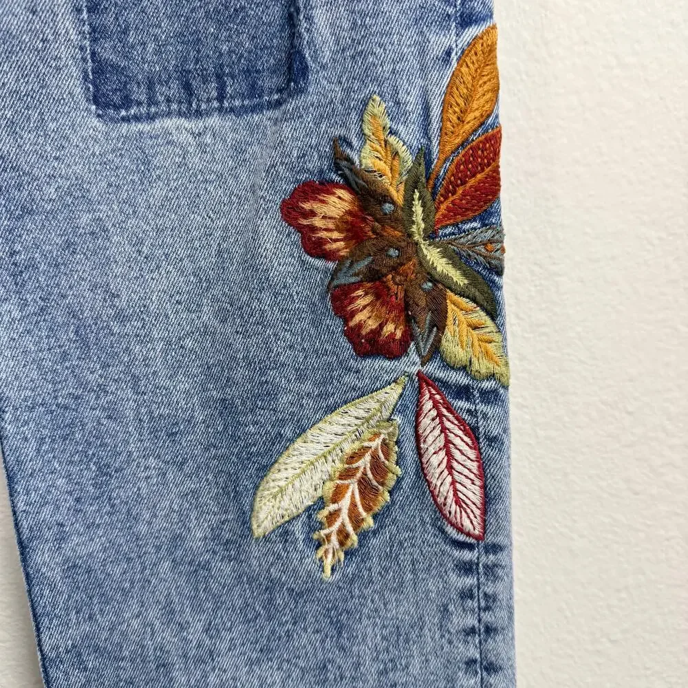 Driftwood x Free People jeans floral embroidery patchwork ankle pants boho 24